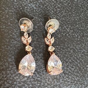 Rose Gold Pink Teardrop Dangle Earrings - Elegant Women's Jewelry